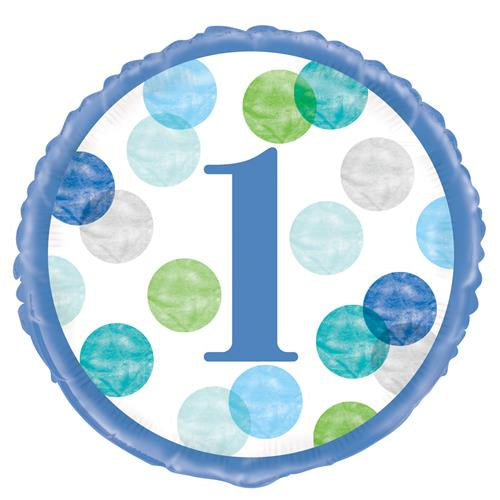 1st Birthday Dots Blue 45cm (18") Foil Balloon
